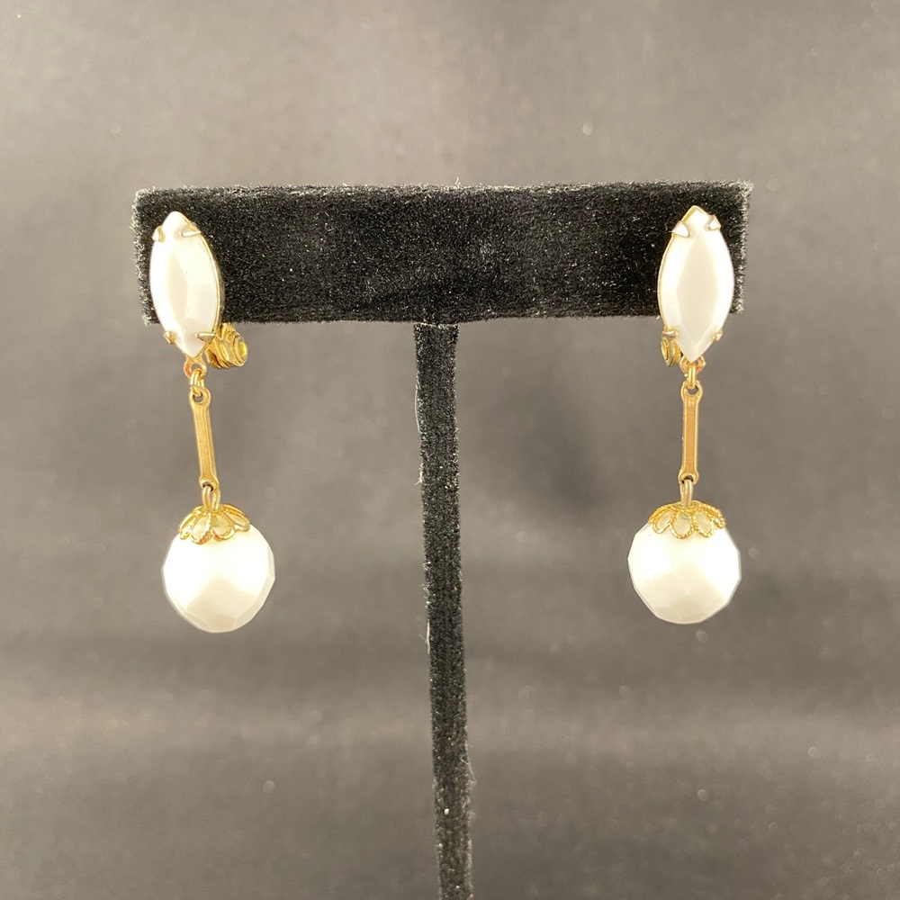 Vintage Lewis Segal white bead drop post earrings